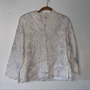 WAY Women Career Blazer White Floral 4 Button Closure Lined Long Sleeve Size 6